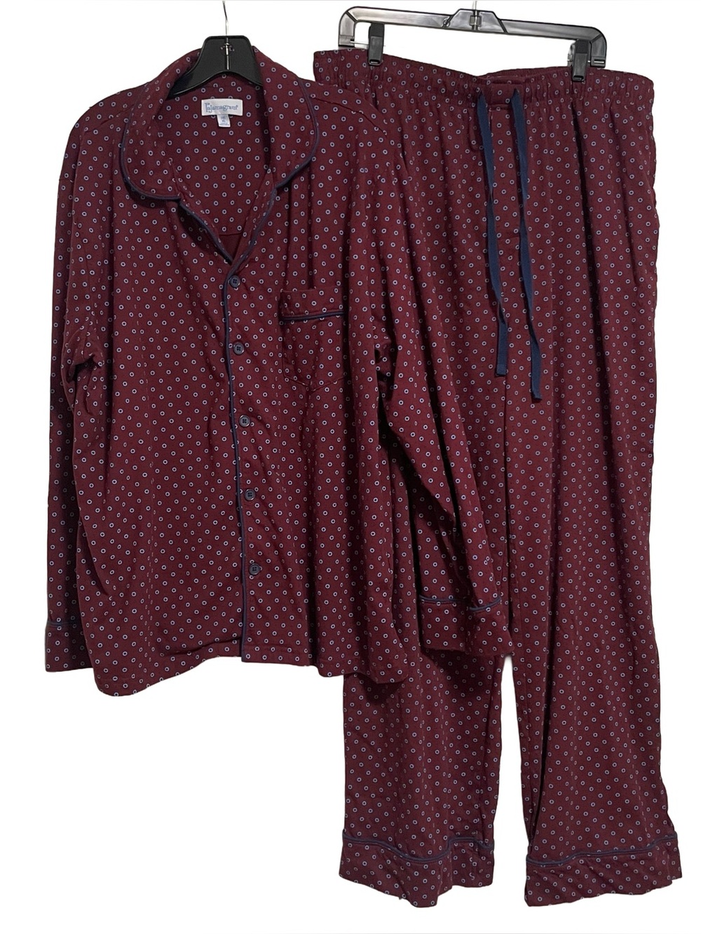Pajamagram 100% Cotton Men's Burgundy Printed Pajama Set with Contrast Piping